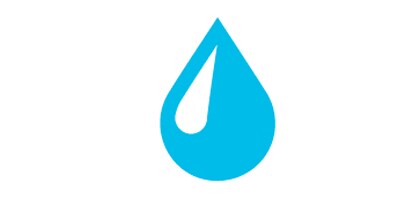 A drawing of a blue and white water droplet.
