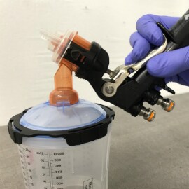 3M PPS Paint Cup being attached to paint gun