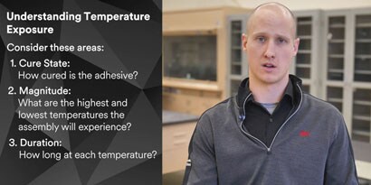 Video of Application Engineer explaining temperature resistanceof adhesive for a bonded assemby

