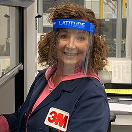 Gemini Dyar wears the LATITUDE™ PLUS protective face shield with 3M™ Anti-Fog Face Shield Film 