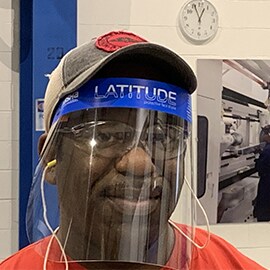 Adrian Smith wears the LATITUDE™ PLUS protective face shield with 3M™ Anti-Fog Face Shield Film 