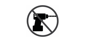 A black and white sign with a drill
