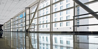 airport skyway floor cleaned by 3M floor care products to reduce streaks and haze
