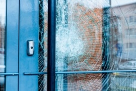 Shatter marks on a glass door