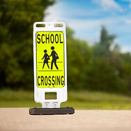yellow pedestrian crossing sign 