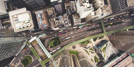 aerial image looking down to city street
