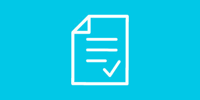 Light blue background with reversed document icon with check mark
