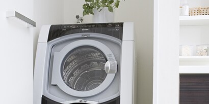 A washing machine with a potted plant
