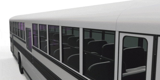 Animation showing 3M tape used to protect bus windows during paint process
