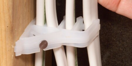 Wires mounted to stud using 3M Cable Stackers
