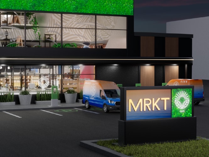 Storefront with illuminated signs and outdoor signages
