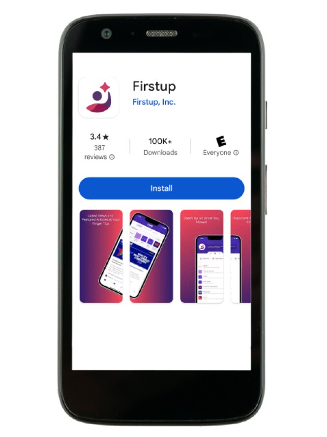 A smartphone displaying the Firstup app.

