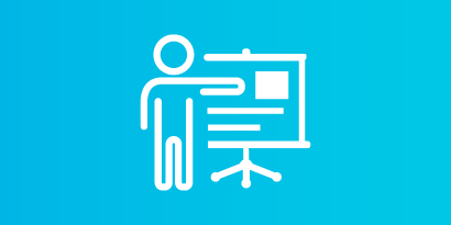 white outline of a person pointing at a presentation board

