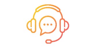 graphic of headset with chat bubble
