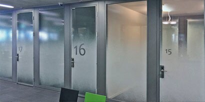 glass door with a number on it
