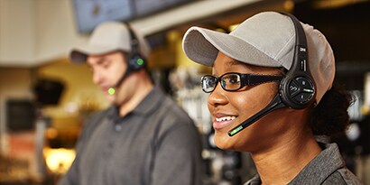 Woman wearing headset