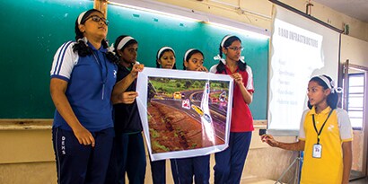 an image of students in India presenting their vision of school zone safety
