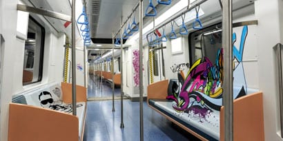 The interior of a subway car applied with Graffiti Resistant Protection Films
