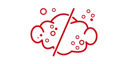 Icon of dust particles with a strikethrough representing dust resistance.
