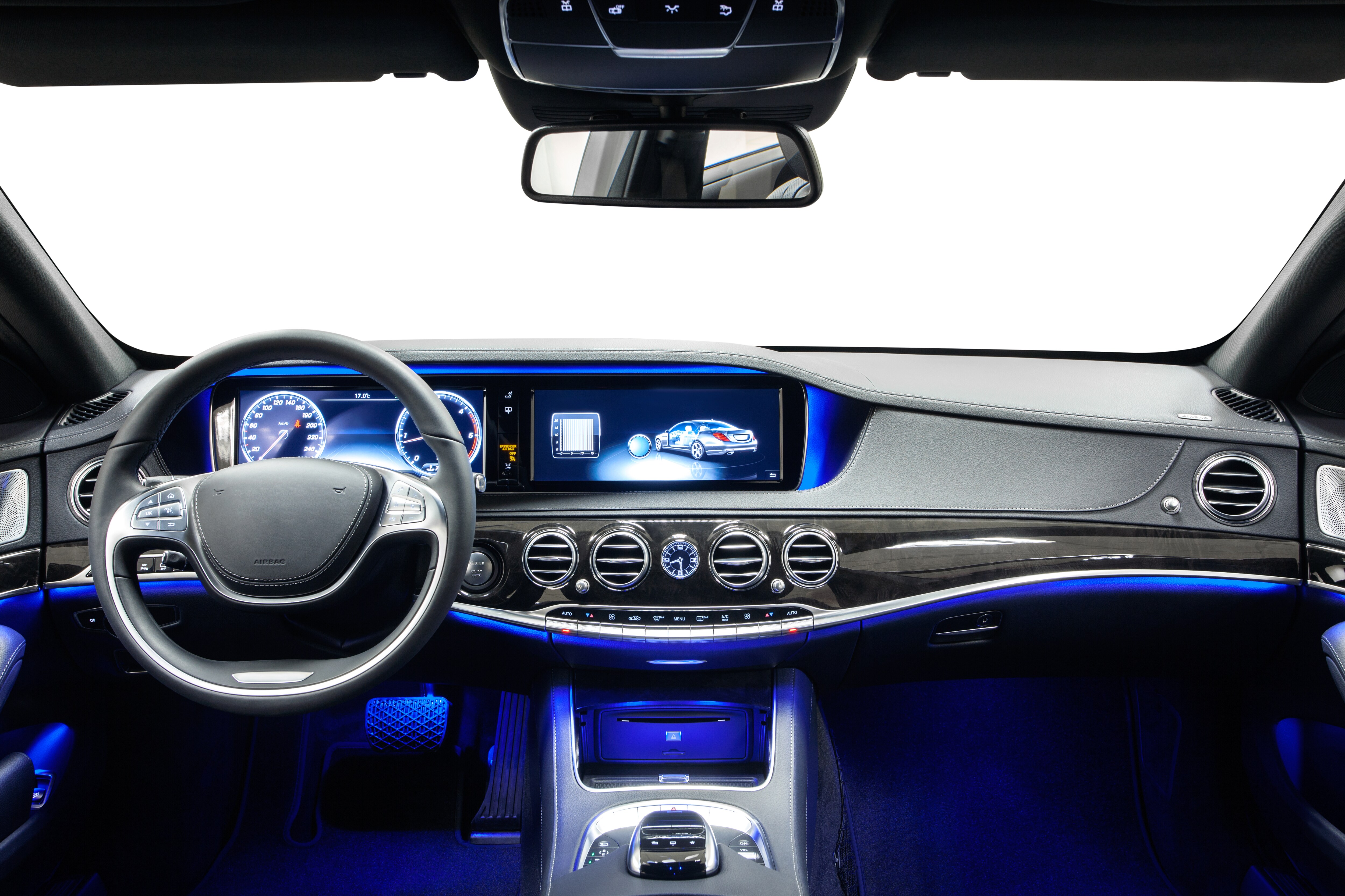 Image of an auto dashboard and steering wheel with hotspots pointing to 3M solutions
