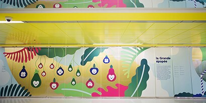 colorful wall with fruit designs
